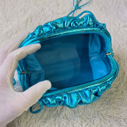 Bottega Veneta Metallic Blue Mini Pouch Bag (Pre-Owned)