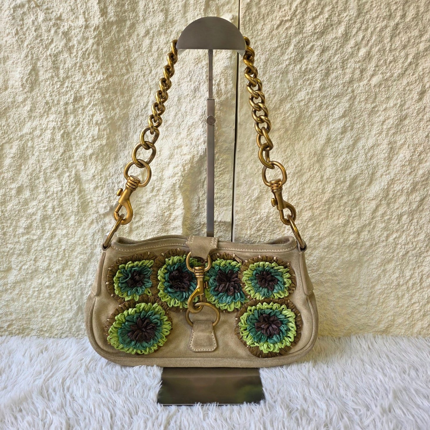 Miu Miu Floral Appliqué Chain Shoulder Bag (Pre-Owned)