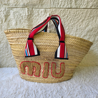 Miu Miu Woven Raffia Logo Tote Bag (Pre-Owned)