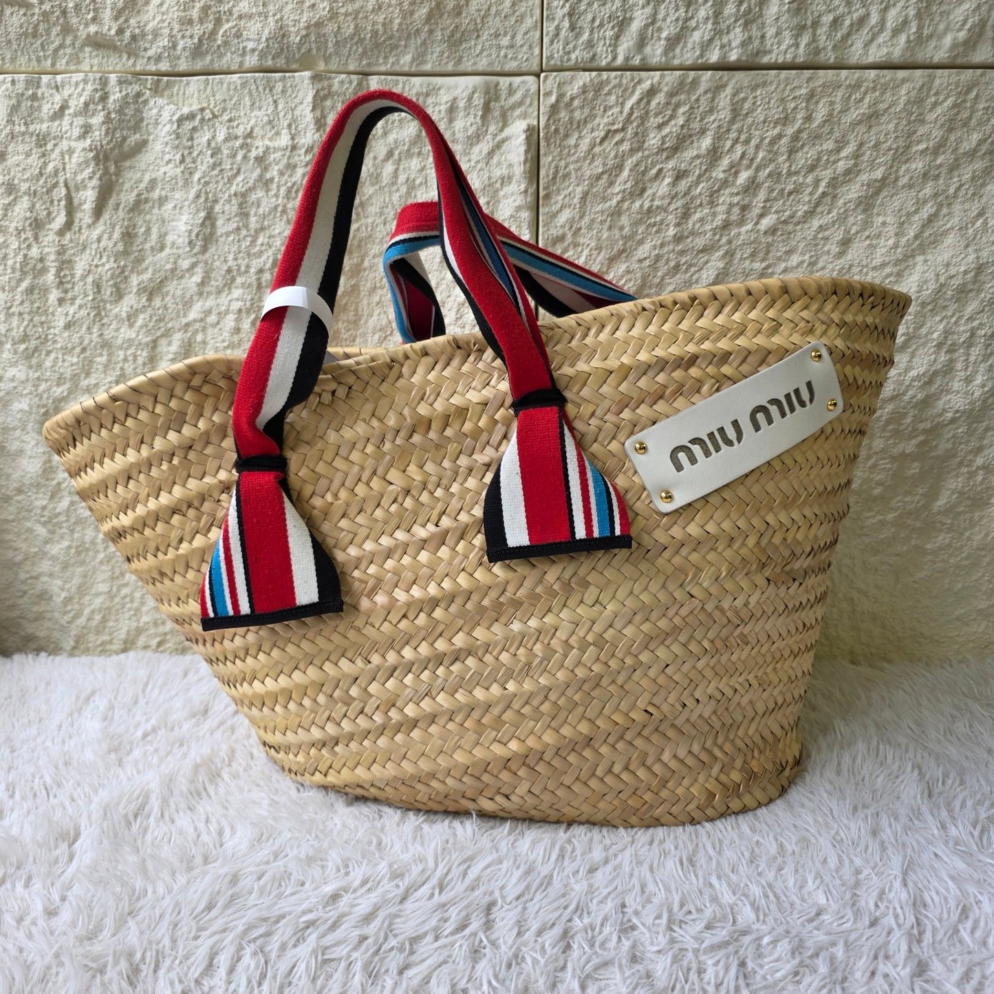 Miu Miu Woven Raffia Logo Tote Bag (Pre-Owned)