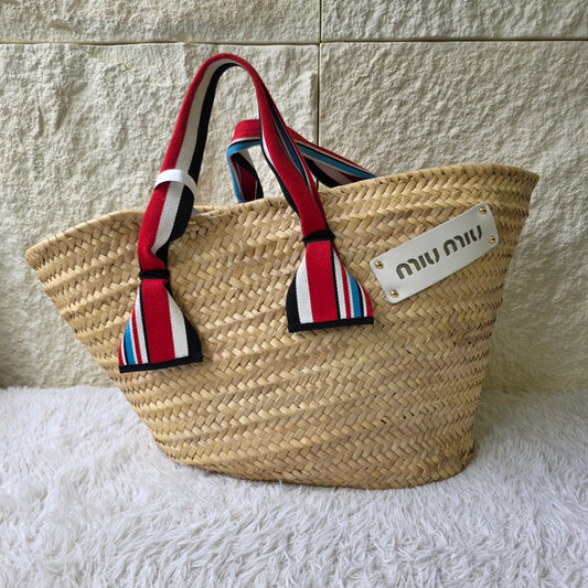 Miu Miu Woven Raffia Logo Tote Bag (Pre-Owned)