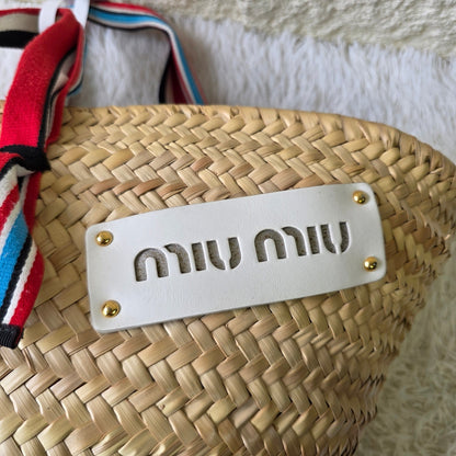 Miu Miu Woven Raffia Logo Tote Bag (Pre-Owned)