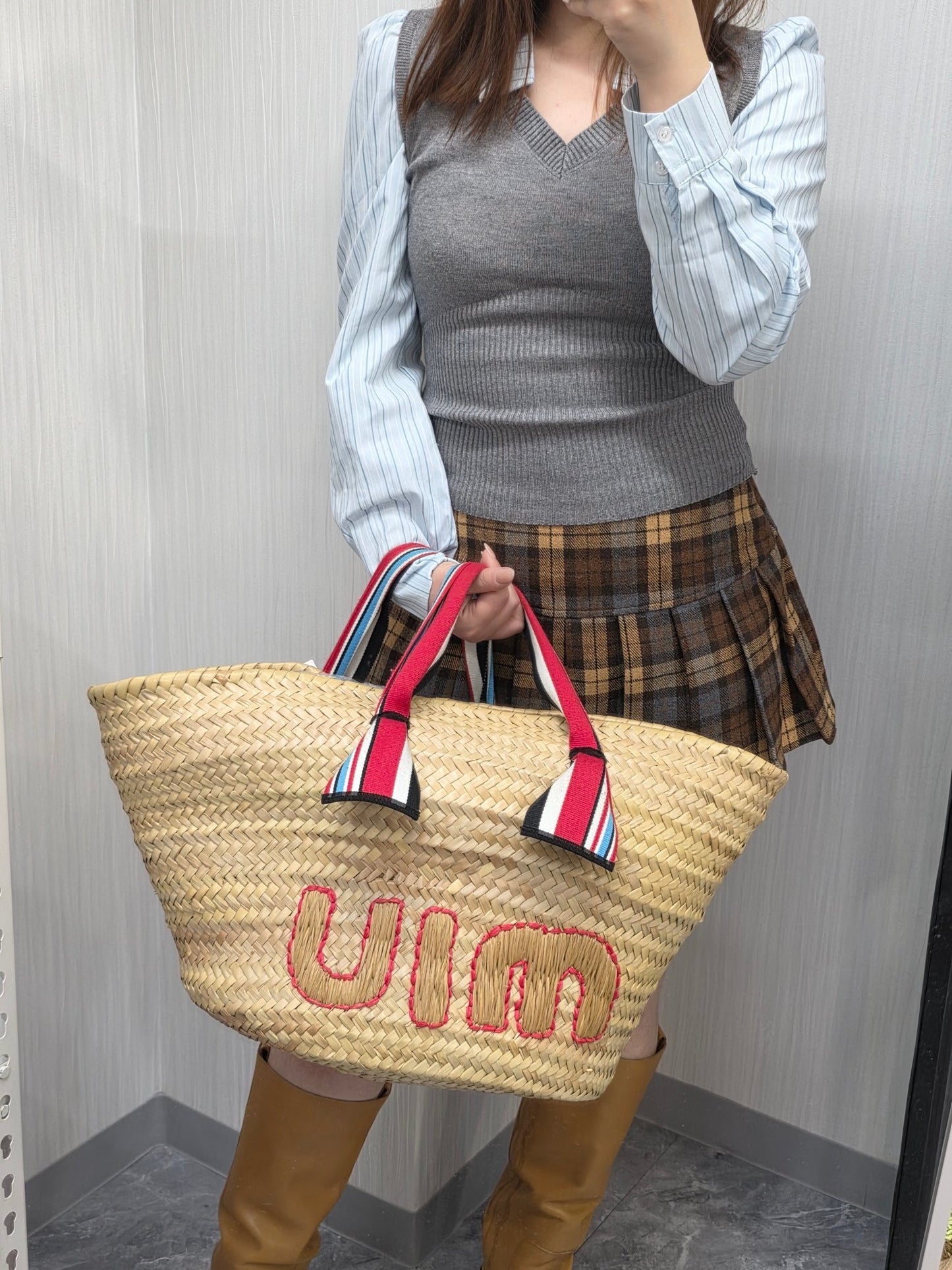 Miu Miu Woven Raffia Logo Tote Bag (Pre-Owned)