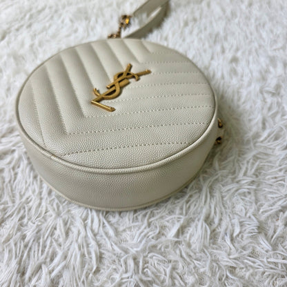 Saint Laurent Vinyle Round Quilted Chain Crossbody Bag (Pre-Owned)