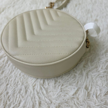 Saint Laurent Vinyle Round Quilted Chain Crossbody Bag (Pre-Owned)