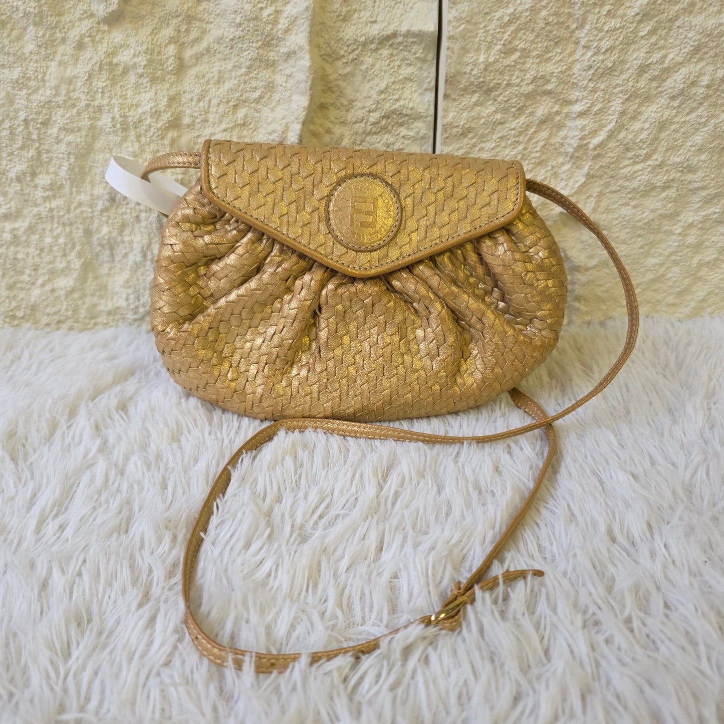 Fendi Metallic Woven Leather Mini Shoulder Bag (Pre-Owned)
