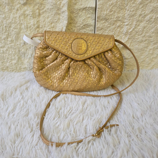 Fendi Metallic Woven Leather Mini Shoulder Bag (Pre-Owned)