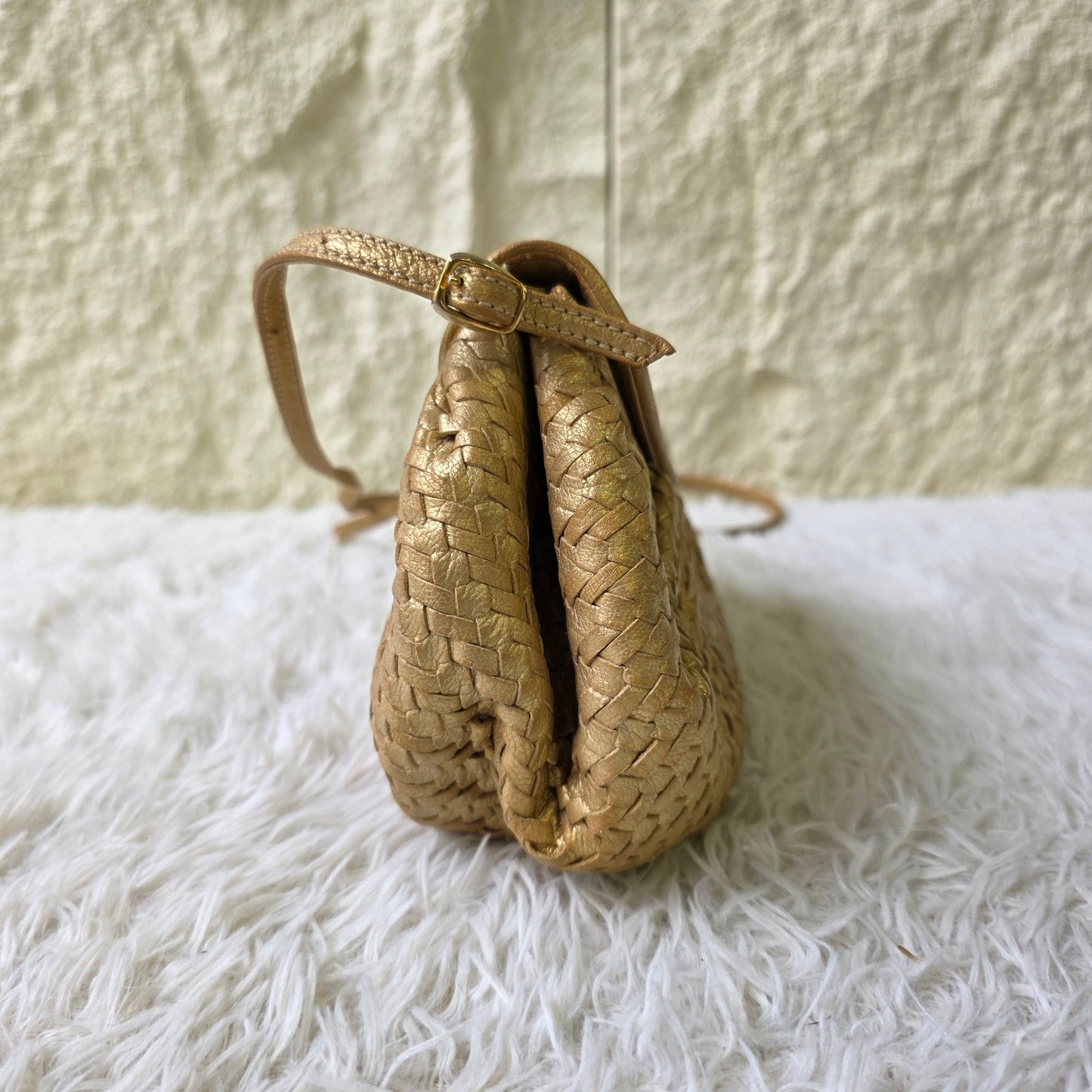 Fendi Metallic Woven Leather Mini Shoulder Bag (Pre-Owned)