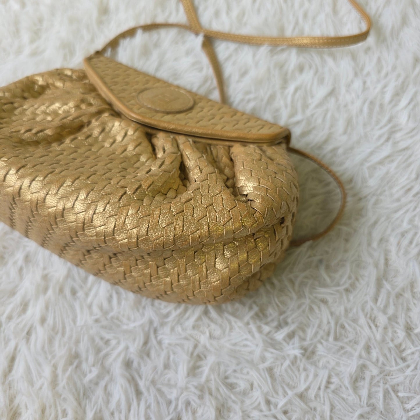 Fendi Metallic Woven Leather Mini Shoulder Bag (Pre-Owned)