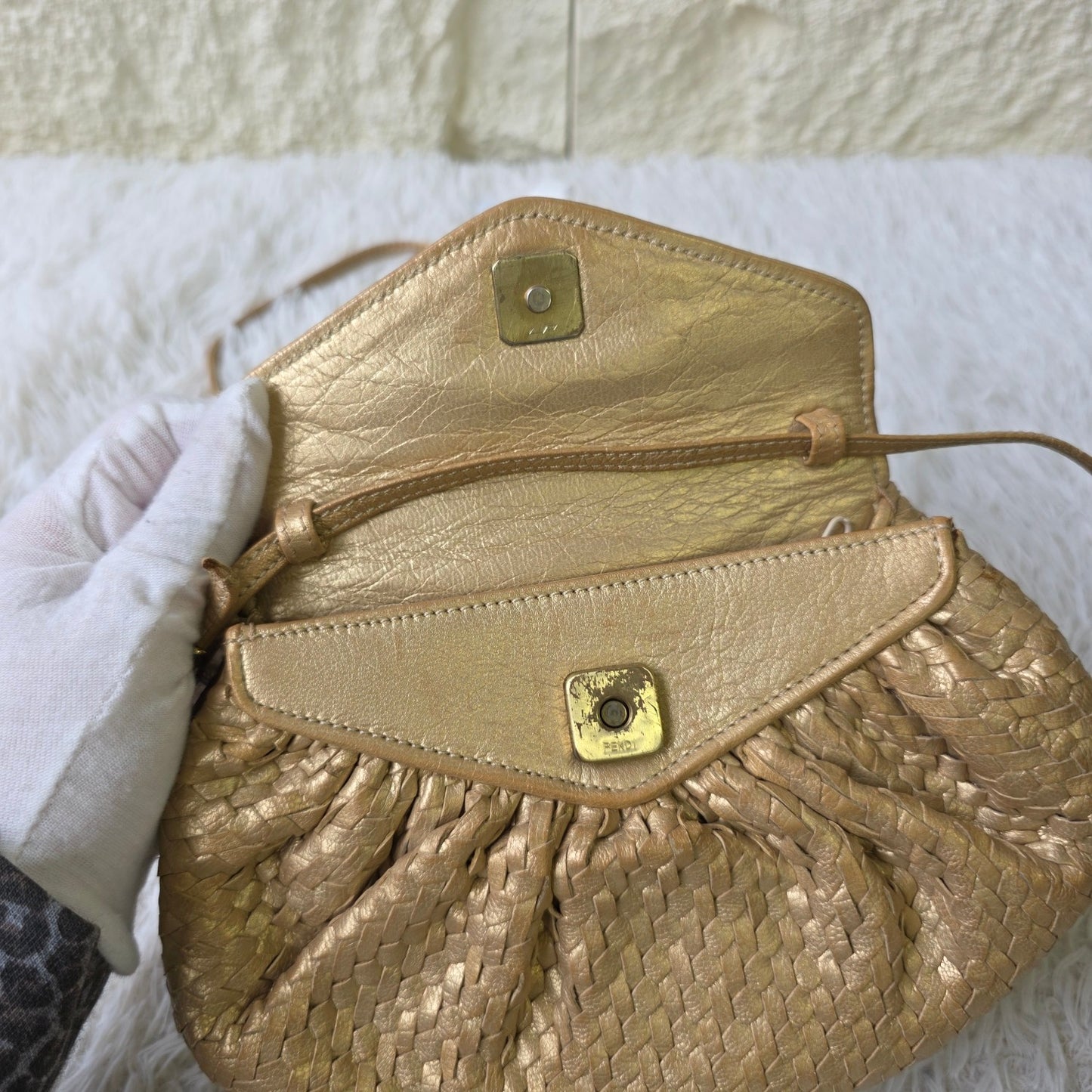 Fendi Metallic Woven Leather Mini Shoulder Bag (Pre-Owned)
