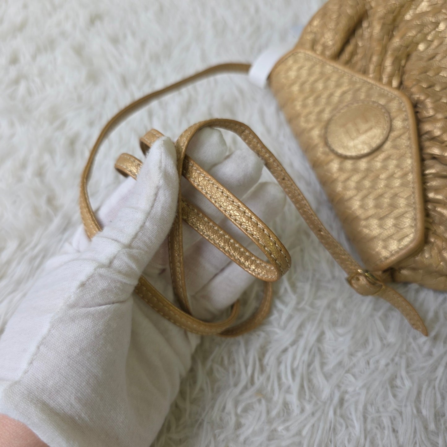 Fendi Metallic Woven Leather Mini Shoulder Bag (Pre-Owned)