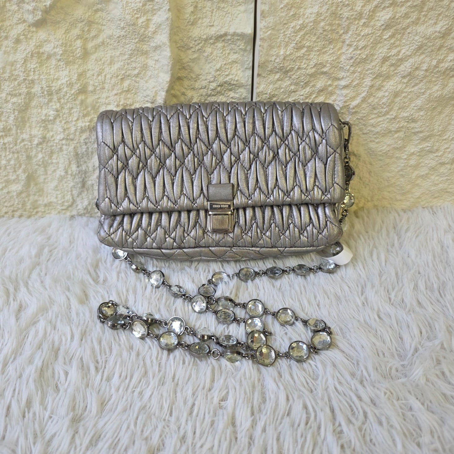 Miu Miu Matelassé Crystal Chain Shoulder Bag (Pre-Owned)