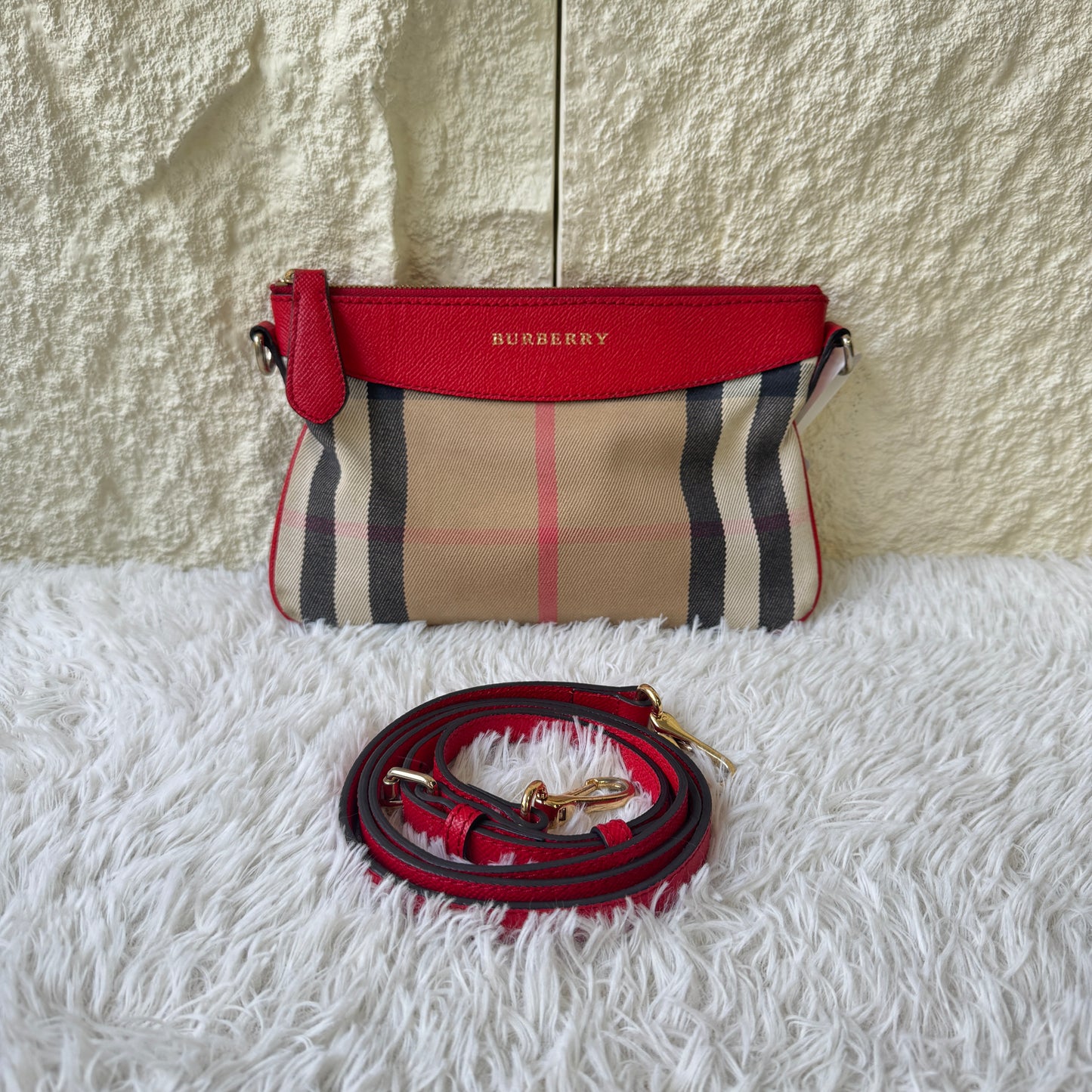 Burberry Check Canvas Leather Crossbody Bag (Pre-Owned)