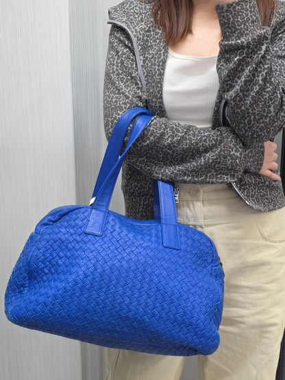 Bottega Veneta Intrecciato Leather Boston Bag (Pre-Owned)