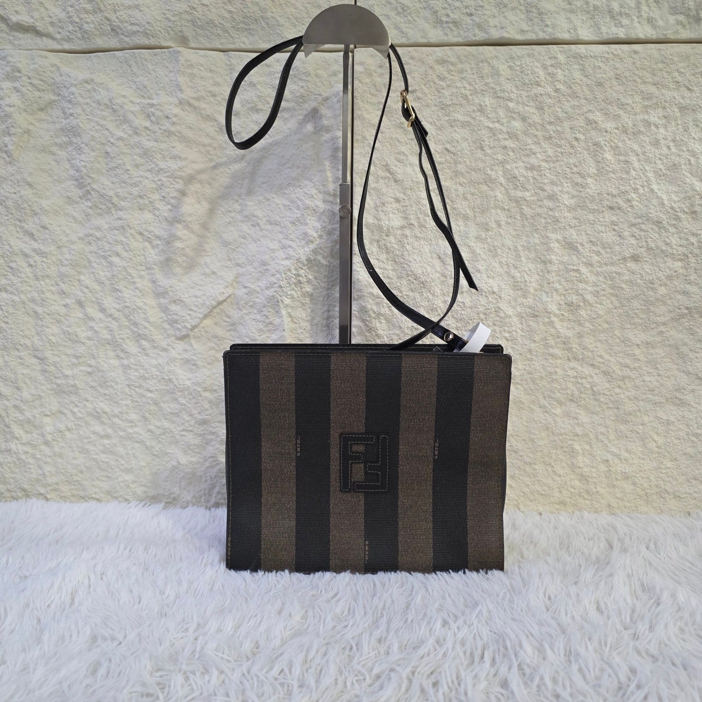 Fendi Pequin Stripe Canvas Shoulder Bag (Pre-Owned)
