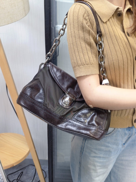 1 Prada Nylon and Leather Chain Shoulder Bag (Pre-Owned)