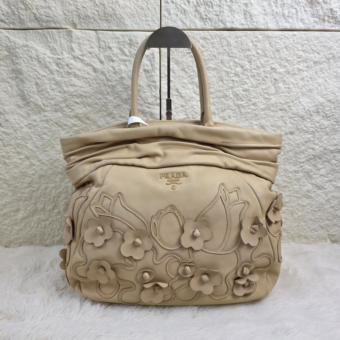 Prada Floral Appliqué Leather Handbag (Pre-Owned)
