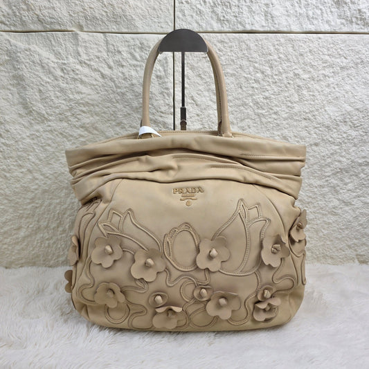 Prada Floral Appliqué Leather Handbag (Pre-Owned)