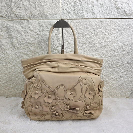 Prada Floral Appliqué Leather Handbag (Pre-Owned)