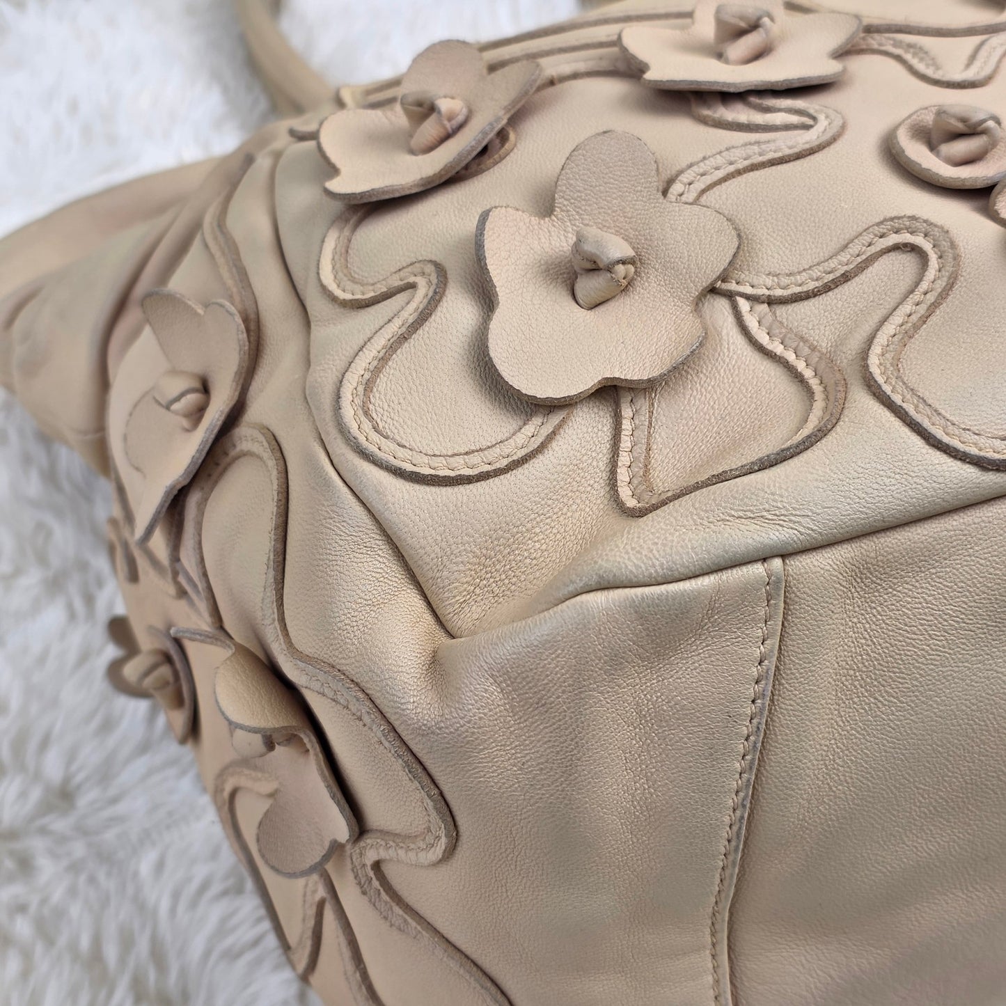 Prada Floral Appliqué Leather Handbag (Pre-Owned)