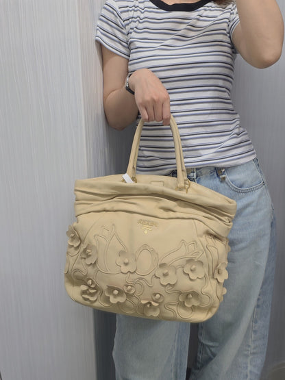 Prada Floral Appliqué Leather Handbag (Pre-Owned)