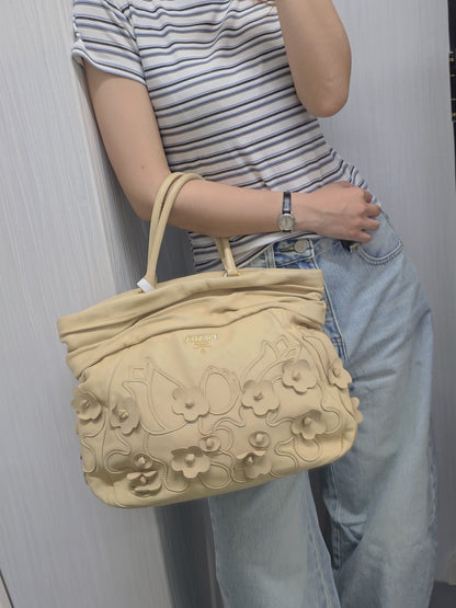 Prada Floral Appliqué Leather Handbag (Pre-Owned)