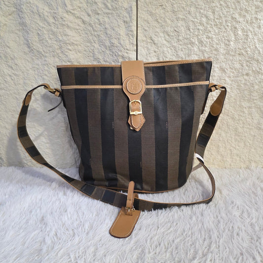 1 Fendi Pequin Stripe Shoulder Bag (Pre-Owned)