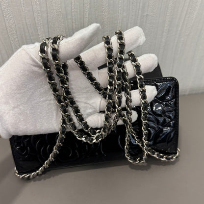 Chanel Camellia Embossed Patent Chain Wallet (Pre-Owned)