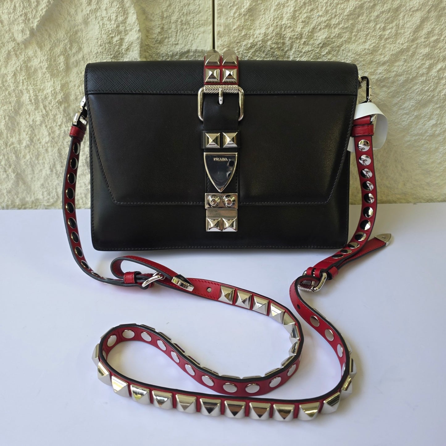 Prada Cahier Studded Leather Shoulder Bag (Pre-Owned)