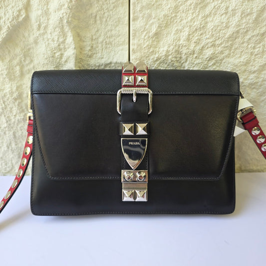 Prada Cahier Studded Leather Shoulder Bag (Pre-Owned)