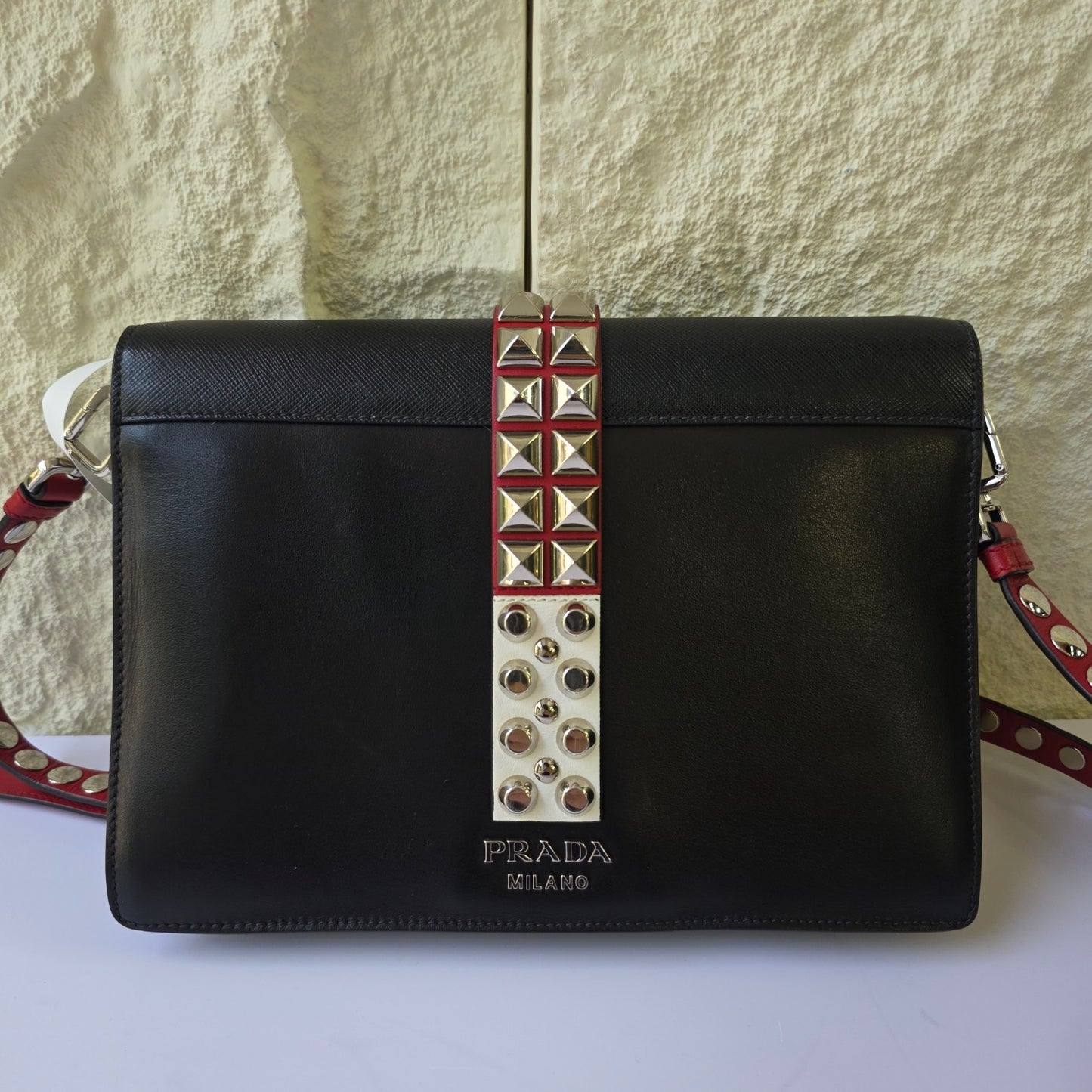 Prada Cahier Studded Leather Shoulder Bag (Pre-Owned)