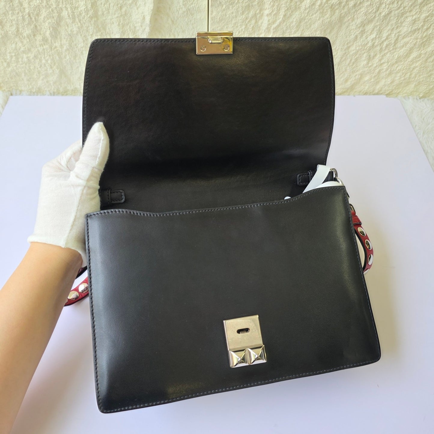Prada Cahier Studded Leather Shoulder Bag (Pre-Owned)