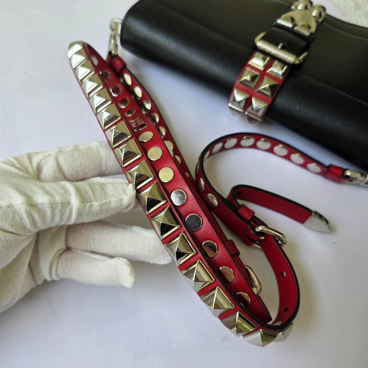 Prada Cahier Studded Leather Shoulder Bag (Pre-Owned)