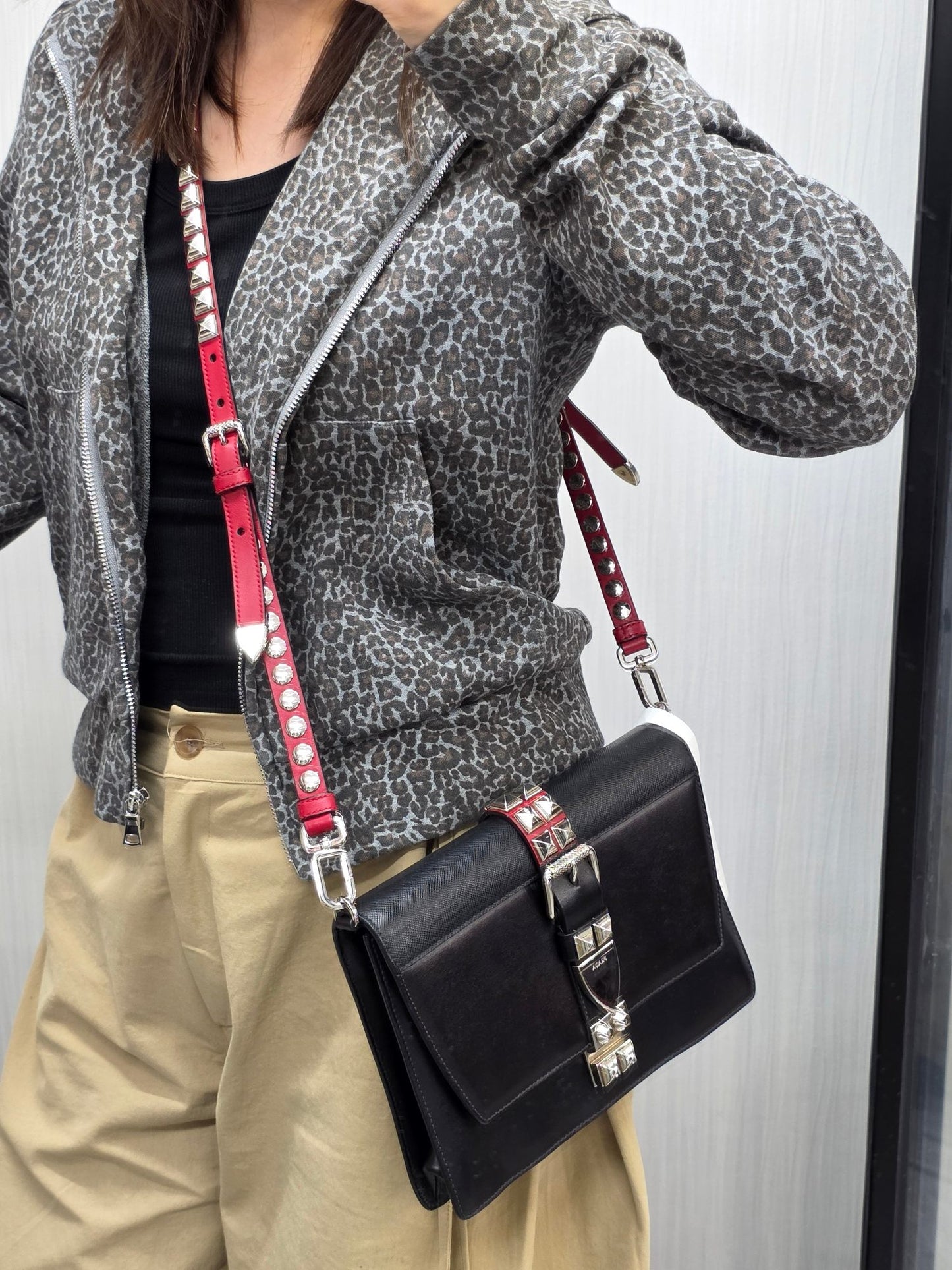 Prada Cahier Studded Leather Shoulder Bag (Pre-Owned)