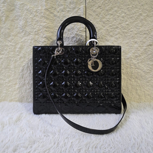 1 Dior Lady Dior Cannage Patent Leather Handbag (Pre-Owned)