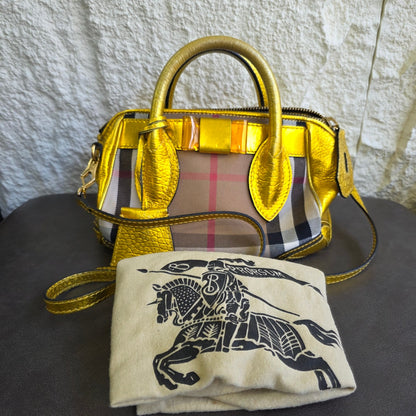 1 Burberry Nova Check Metallic Leather 2-Way Handbag (Pre-Owned)