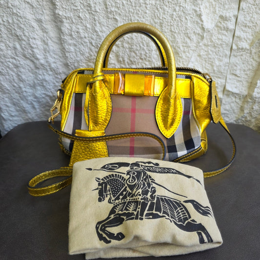 1 Burberry Nova Check Metallic Leather 2-Way Handbag (Pre-Owned)