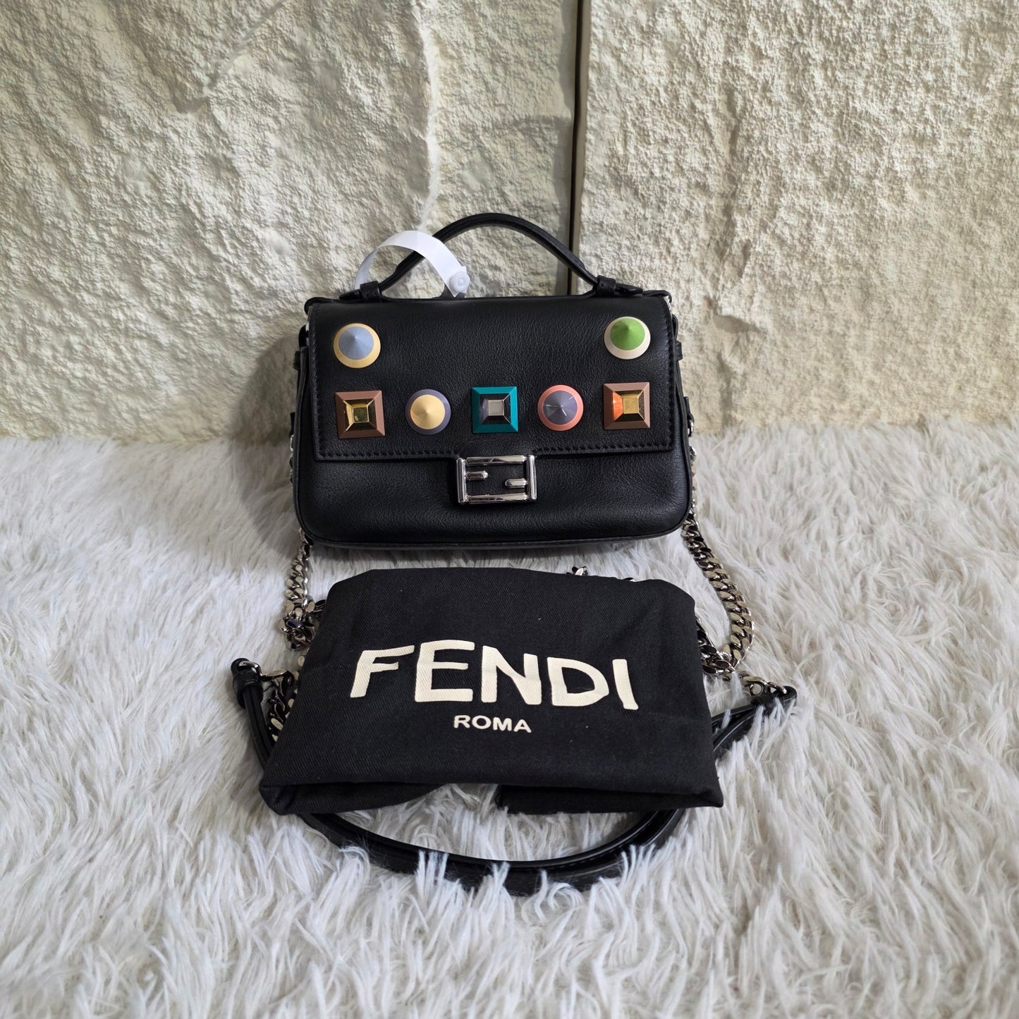 Fendi Be Baguette Studded Leather Chain Shoulder Bag (Pre-Owned)