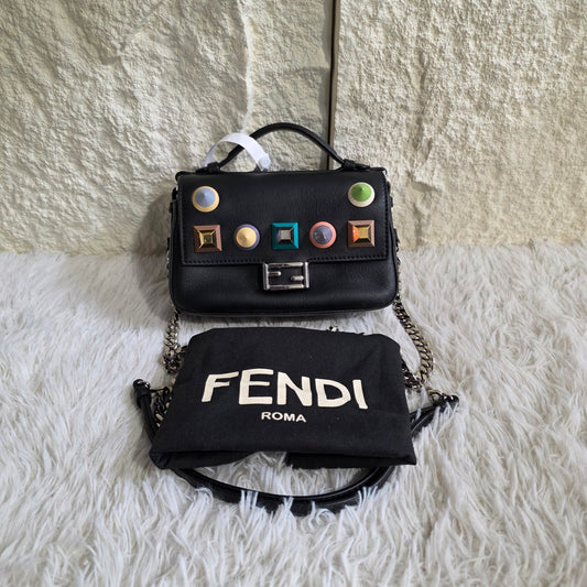 Fendi Be Baguette Studded Leather Chain Shoulder Bag (Pre-Owned)