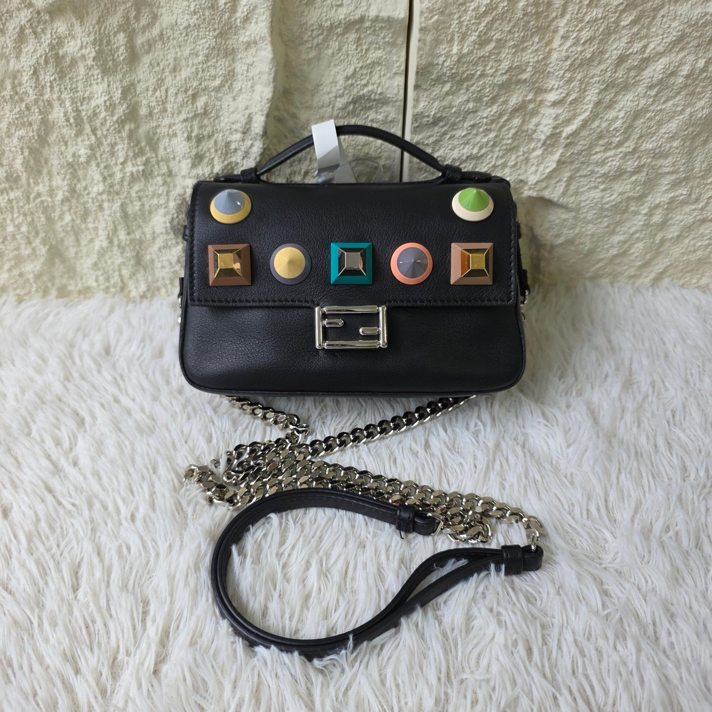 Fendi Be Baguette Studded Leather Chain Shoulder Bag (Pre-Owned)