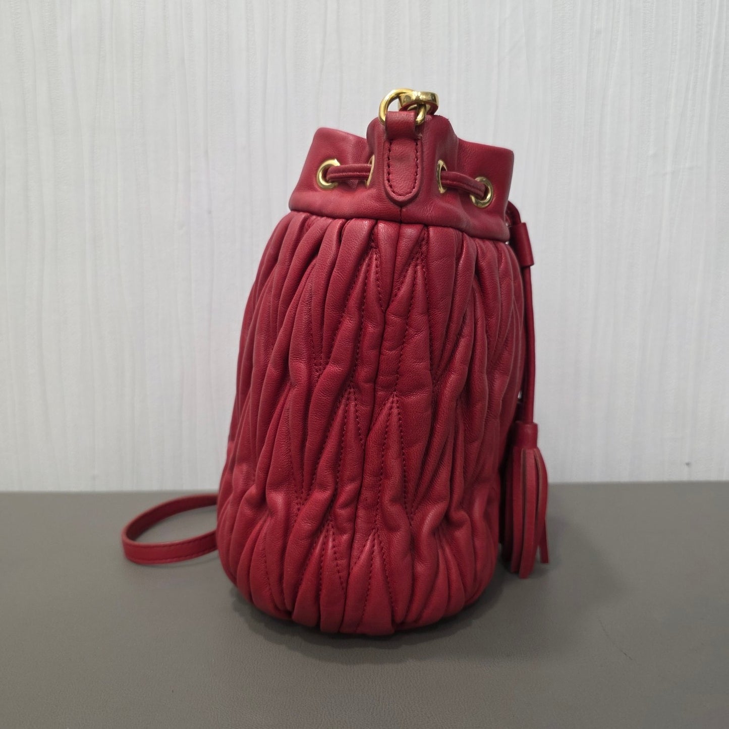 Miu Miu Matelassé Leather Drawstring Shoulder Bag (Pre-Owned)