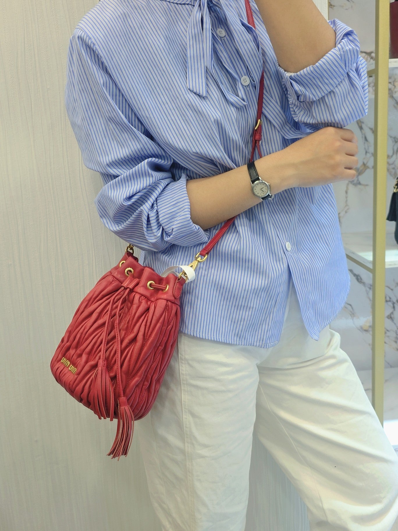 Miu Miu Matelassé Leather Drawstring Shoulder Bag (Pre-Owned)