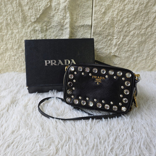 Prada Saffiano Leather Crystal Mini Bag (Pre-Owned)