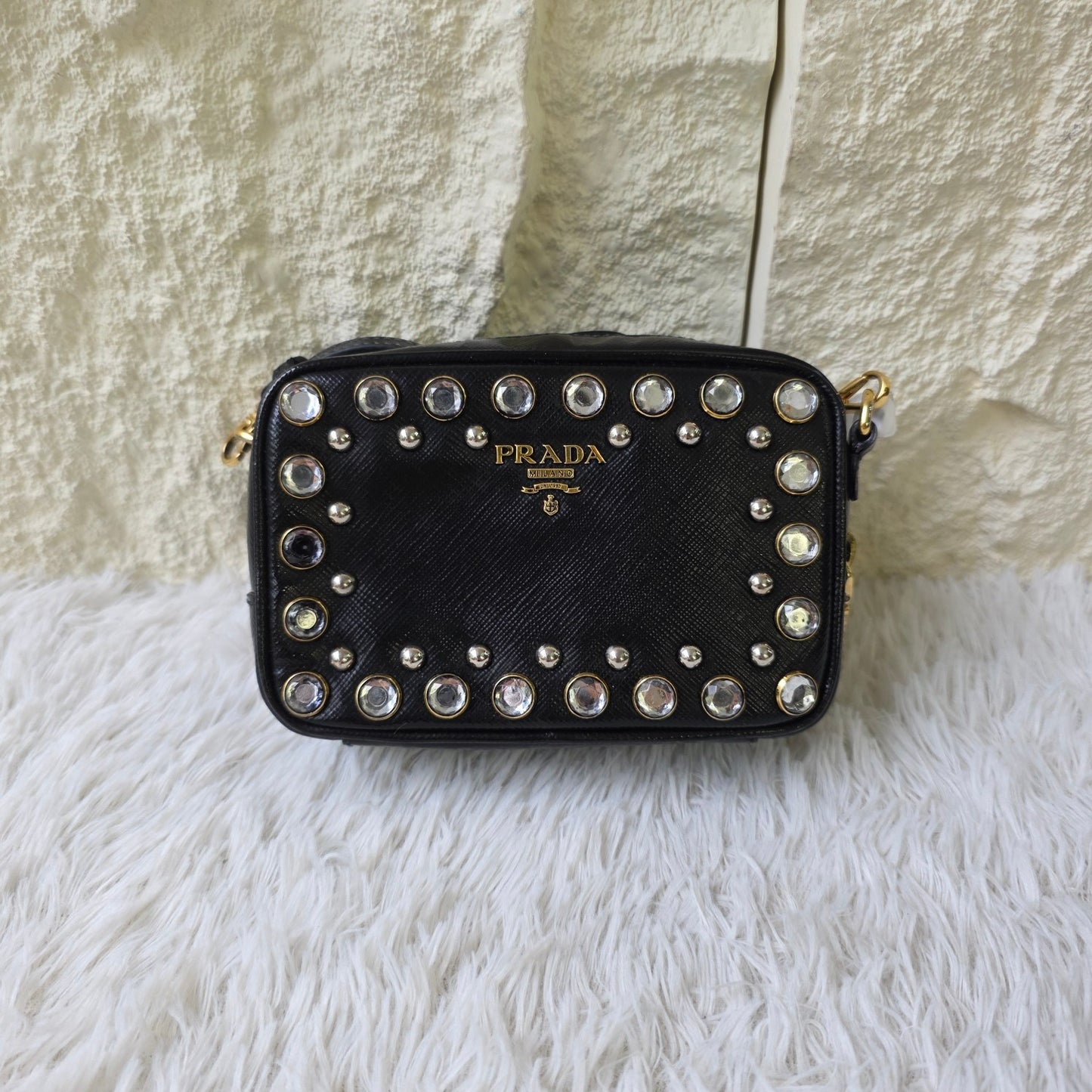 Prada Saffiano Leather Crystal Mini Bag (Pre-Owned)