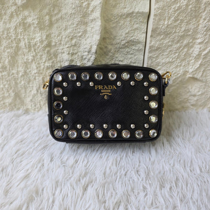 Prada Saffiano Leather Crystal Mini Bag (Pre-Owned)