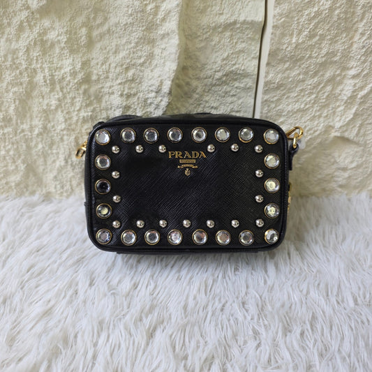 Prada Saffiano Leather Crystal Mini Bag (Pre-Owned)
