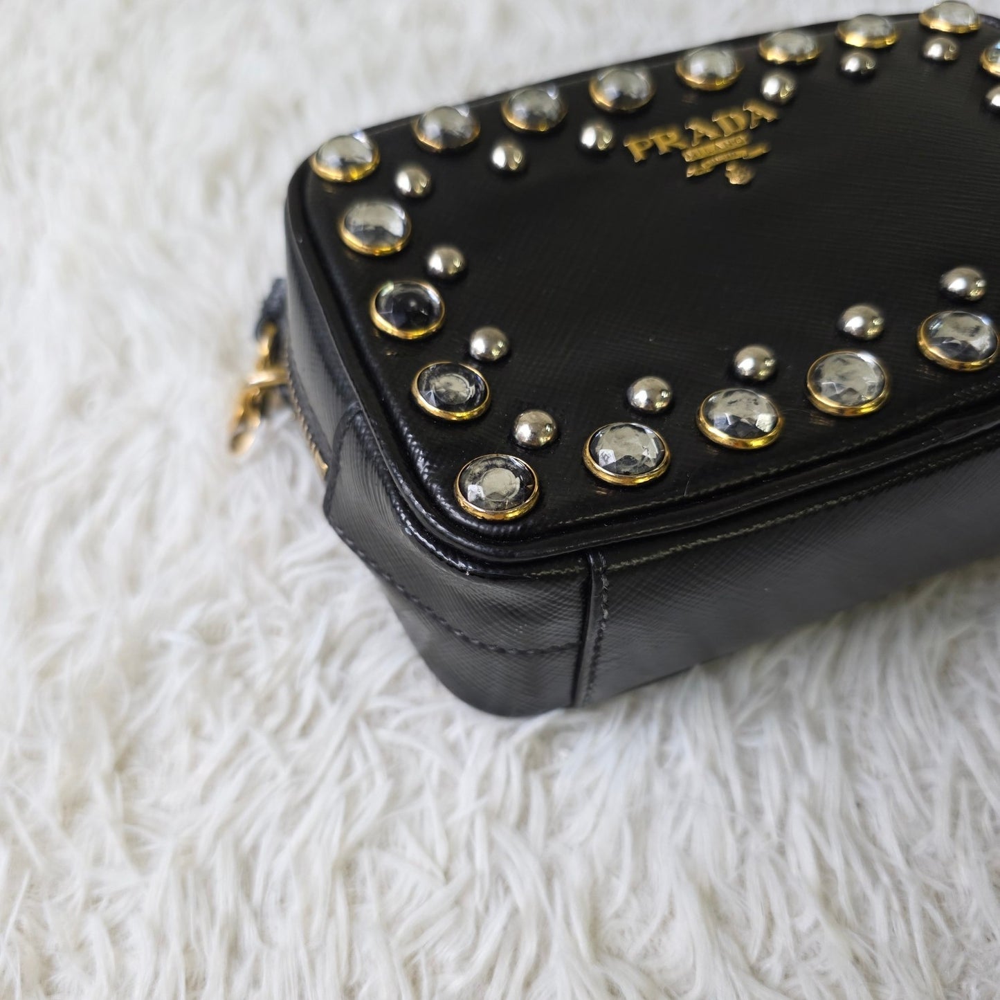 Prada Saffiano Leather Crystal Mini Bag (Pre-Owned)