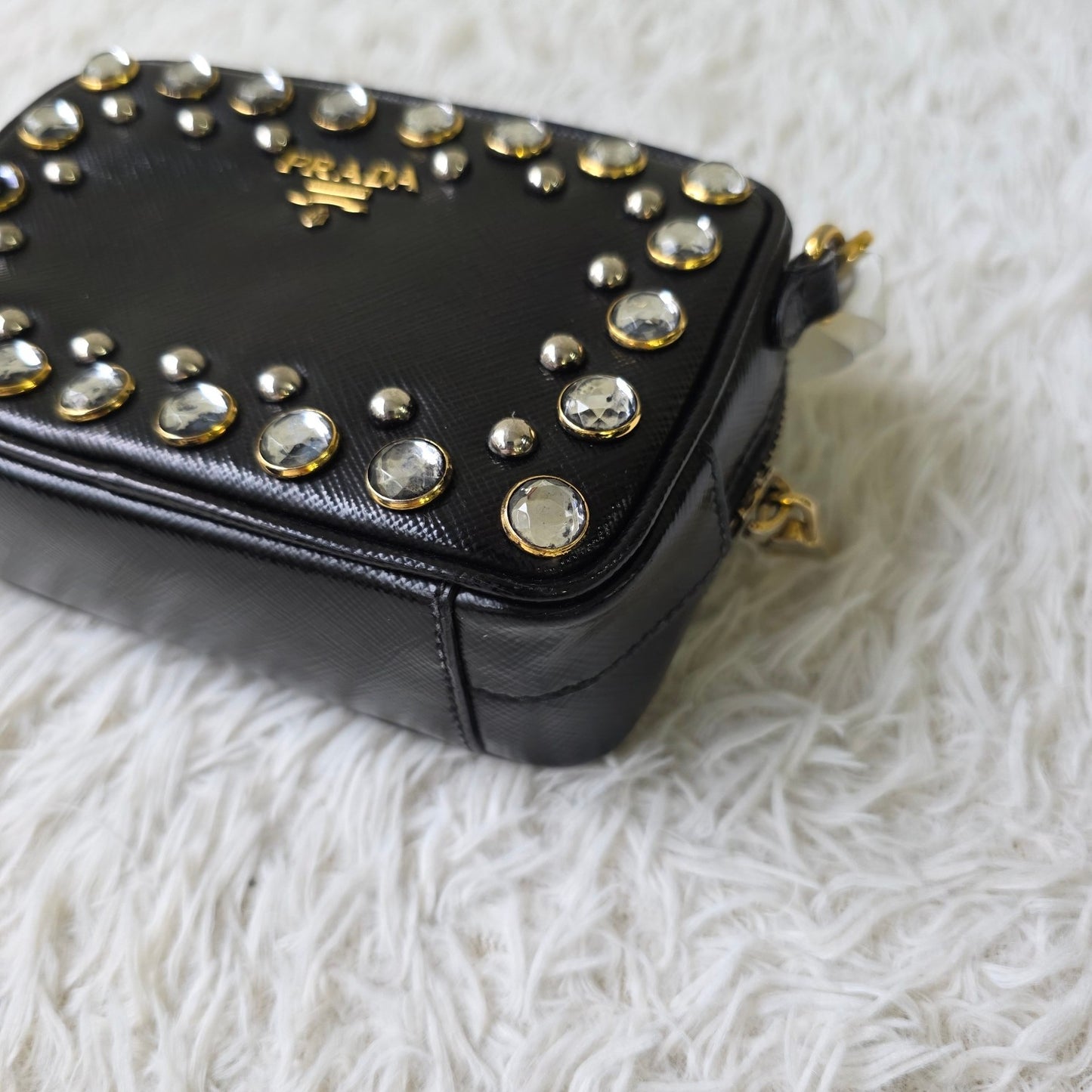 Prada Saffiano Leather Crystal Mini Bag (Pre-Owned)