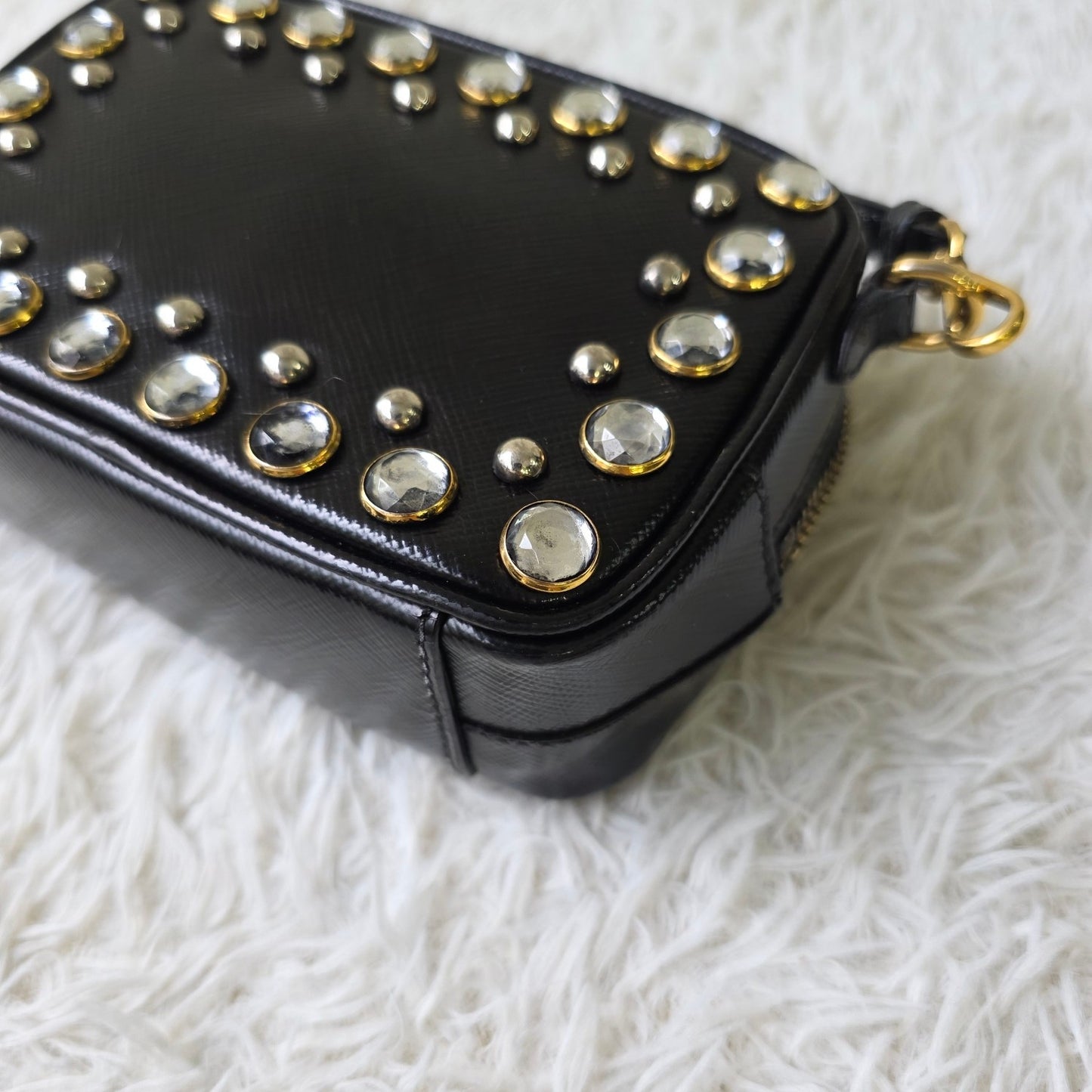 Prada Saffiano Leather Crystal Mini Bag (Pre-Owned)