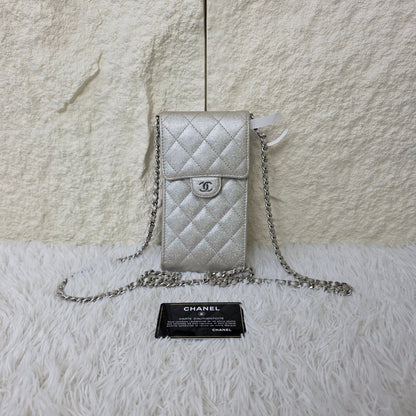 Chanel Quilted Metallic Leather Phone Holder Bag (Pre-Owned)